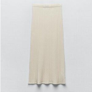 Zara Pointelle Knit Midi Skirt in Cream